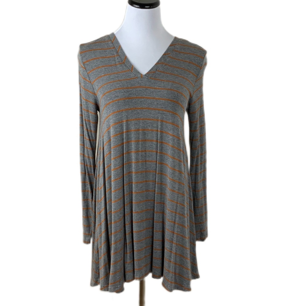 Matilda Jane SZ S Windsong Gray/Orange Striped Long Sleeve V-Neck Tunic